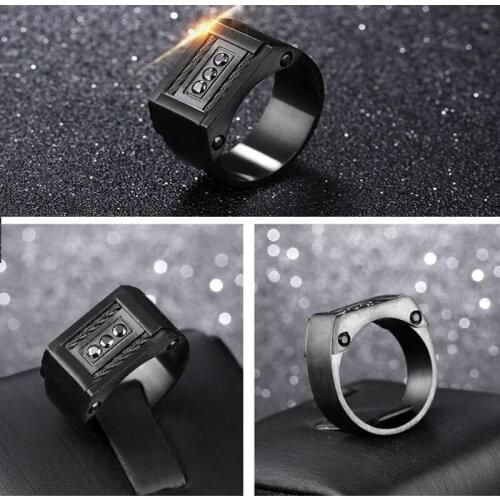 New Classic Bohemian Black Crystal Inlaid Ring Mens Geometric Ring Metal Ring Accessories Party Jewelry