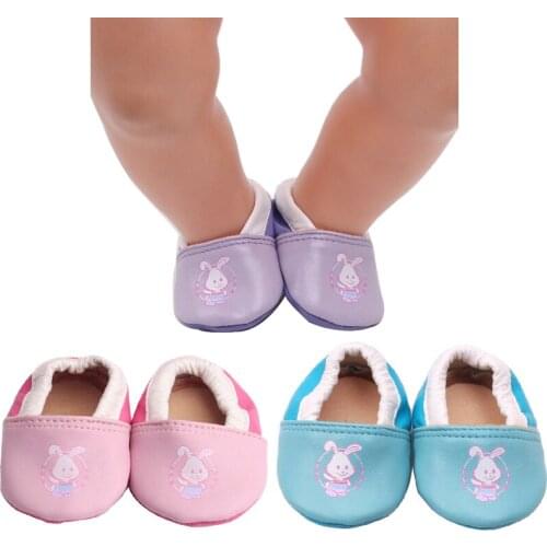 43 Cm Boy American Dolls Shoes Spring Rabbit Print Soft Casual PU Shoes Born Baby Toy Accessories 18 Inch Girls Gift G3