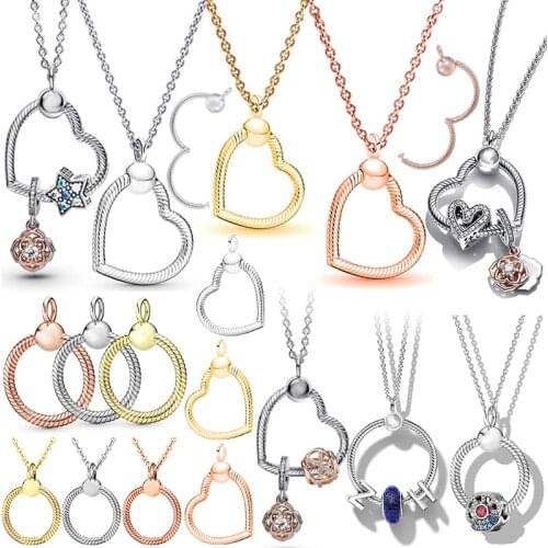 Base Snake Chain Circle Heart Pendant Necklace Fit Original Pandora Charms Bracelet Women O Ring Dangle Beads Bangles DIY Bijoux