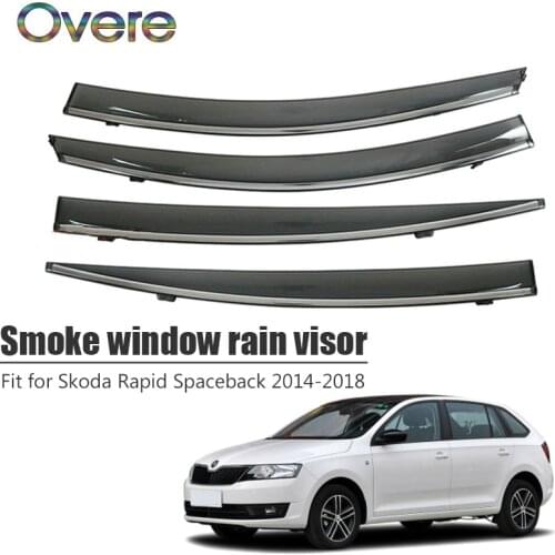 OVERE NEW 1Set Smoke Window Rain Visor For Skoda Rapid Spaceback 2014 2015 2016 2017 2018 Vent Deflectors Guard Accessories