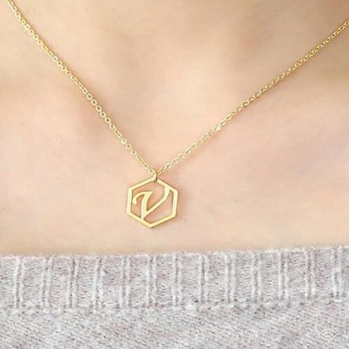 Fils Custom Necklace-Personalized Hexagonal Initial Letter Necklace-Necklace for Women-Stainless Steel Necklace Custom Jewelry