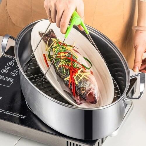 304 Stainless Steel Fish Steamer - Multi-Use Oval Roasting Cookware & Hotpot with Rack Stockpot