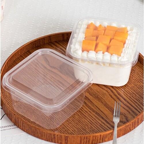 25pcs Net red 600ML transparent disposable cake box ice cream cup baking packaging dessert fruit salad plastic cup with lid