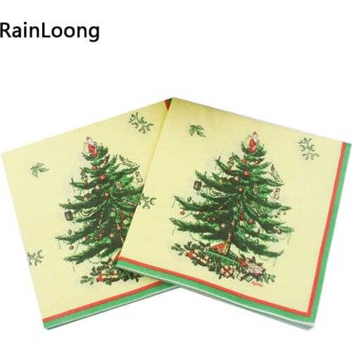 [RainLoong] Food-grade Christmas Tree Paper Napkins Festive & Party Tissue Napkins Decoration Guardanapo 33*33cm 1 pack