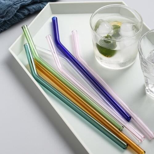 4Pcs Colorful Glass Straws with Brushes Eco Friendly Reusable Drinking Glass Straw Bar Party Events Favors Drinkware Accessoroy
