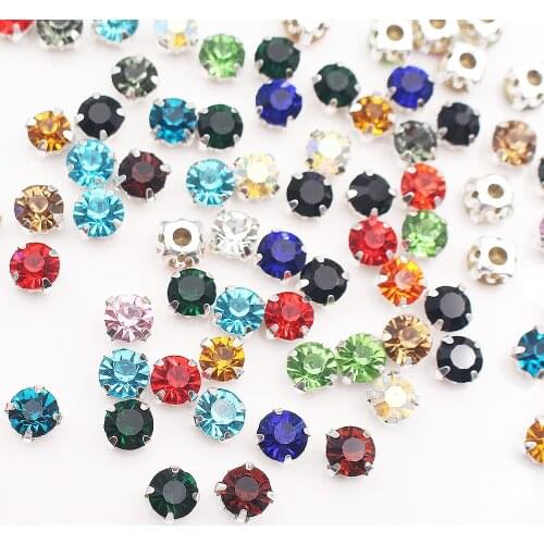 3mm-8mm Silver Claw Base Shiny Crystals Glass Strass Stones Claw Sewing Rhinestone Crafts Beads Sew on Rhinestones for Clothes