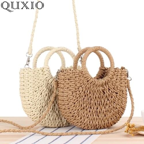 New Handmade Moon-shaped Shoulder Bags Womens Handbag Summer Woven Beach Bag Fashion Ladies Straw Bags Travel Shopping Tote