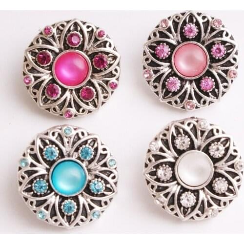 XH9612 NEW 18mm flower crystal Metal Snap button fit snap jewelry