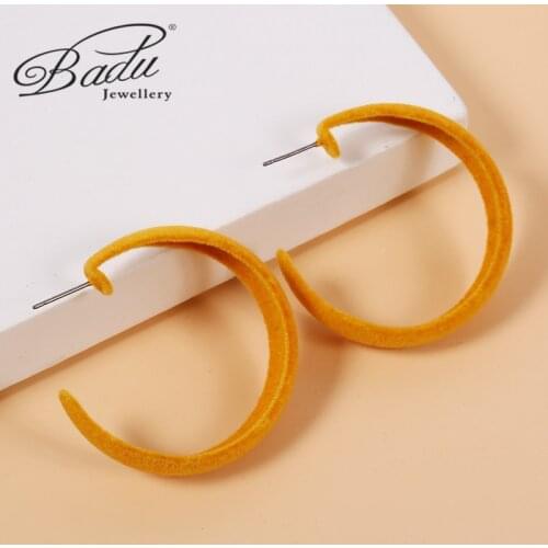 Badu Acrylic With Velvet Circle Fashion Hoop Earrings for women 2020 New Autumn Winter Warm Color Vintage Trendy Jewelry