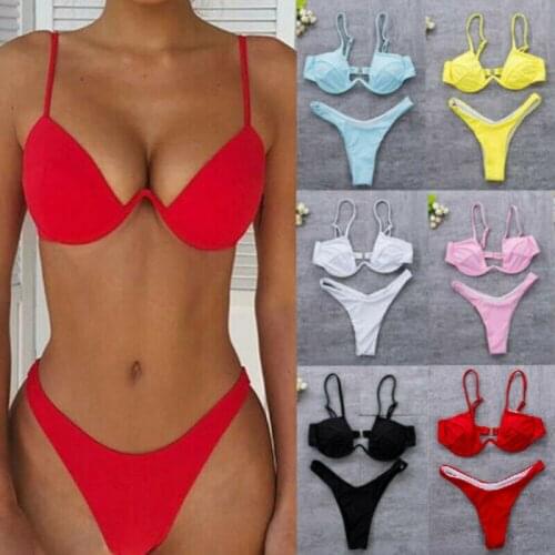 2020 Sexy Solid Swimsuit Women Swimwear Push Up Bikini Set Patchwork Biquini Brazilian Summer Beach Bathing Suit Swim Wear
