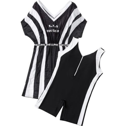 2021 Korean Swimsuit Female Large Size Bathing Suit Patchwork Two Pieces Swimwear Bodysuit Girls One-Piece Suit for Big Women