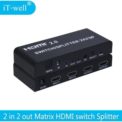 2x2 HDMI Switch Splitter 2 in 2 out HDMI Converter Adapter With Remote Control Supports HDMI 2.0 3D 1080p 4K x 2K IT-well
