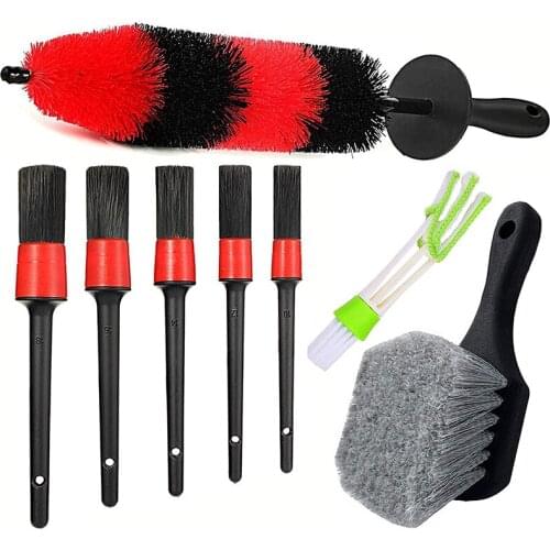 8Pcs Wheel&Tire Brush, Car Detailing Kit,Wheel Brush and 5 Car Detail Brush 1 Duster Brush,Washing Wheel Dashboard Tool