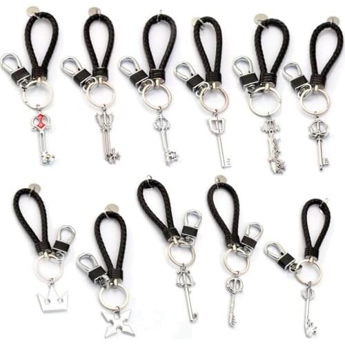 Game Kingdom Hearts Leather Keychain Sora Prop Weapons Braided Pendant Key Chain Rings Cosplay Men Car Accessories Gift llaveros