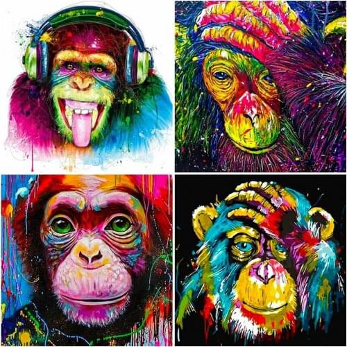 AZQSD 5D Diy Diamond Painting Monkey Colorful Full Drill Diamond Embroidery Animals Mosaic Rhinestones Pictures Decor Kits