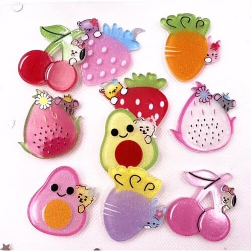 Glitter Kawaii Colorful Cute Fruit collection Flatback Planar Acrylic Sheet Miniature Pattern Applique DIY Decor Craft Supplies