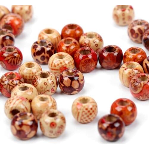 Missxiang Small Size Jewelry Type Mixed Wooden Beads Big Hole Beads Fit Charm Bracelet DIY printing Beads for Jewelry Making