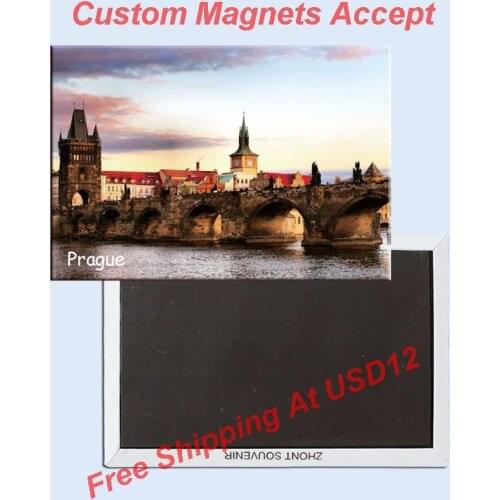 Decoration Gift Photo Magnets 78*54mm Prague Bridge Scene Metal Wrapped Souvenir Magnets 20068 Tourist Memorabilia Gift