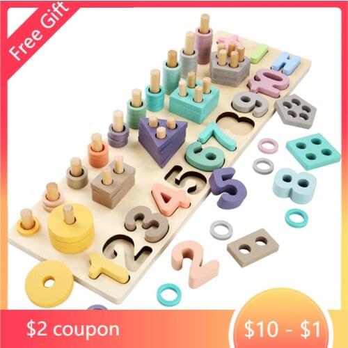 Wooden Montessori Toy Color Shape Matching Building Blocks Math Toy Busy Board Early Learning Educational Toys For Kids Children