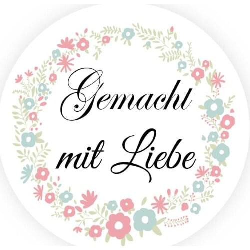 DouxArt 100pcs 40mm Gemacht mit Liebe Stickers Seals Garland Wedding Decoration Communion Handmade Stickers Label A025