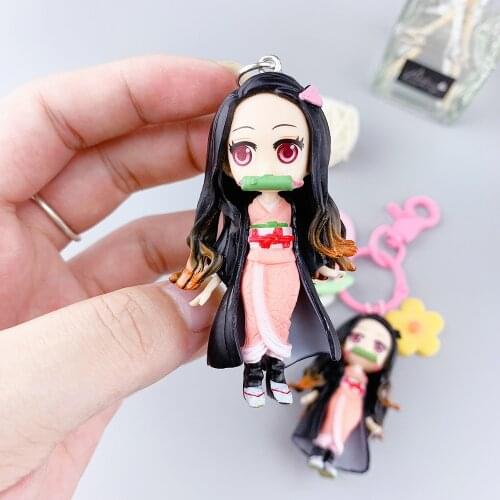 3 types Anime Demon Slayer Kimetsu no Yaiba figure Kamado Nezuko PVC Key buckle Model toys Gift