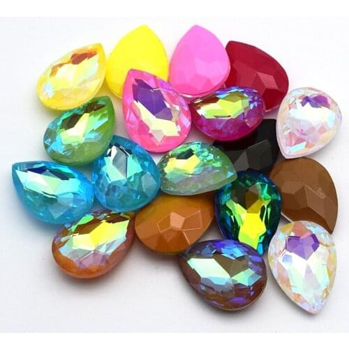 Pointback Mocha Fluorescent Teardrop Crystal Glass Flatback Sew on Rhinestones For DIY Dress Decoration