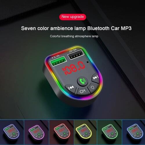 Ambient Light Bluetooth-compatible 5.0 FM Transmitter Car MP3 Player Wireless Audio Receiver USB Fast Charge TF U Disk Play
