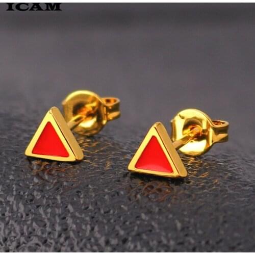 ICAM Golden Korean Minimalist Stainless Steel Red Enamel Triangle Stud Earrings for Women Fashion 2019 Jewelry Gift for Girl