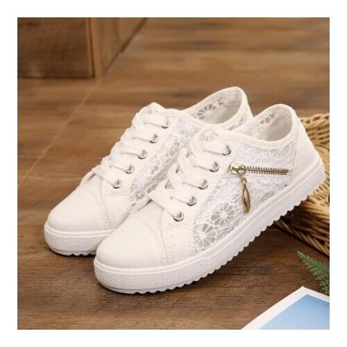 Women shoes 2020 fashion summer casual ladies shoes cutouts lace canvas hollow breathable platform flat shoes woman sneakers