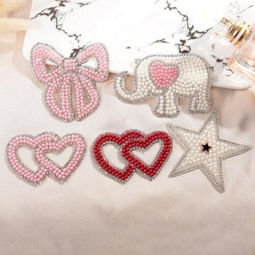 Bow Pearl Crystal Rhinestone Heart Love Elephant Patches DIY Iron on Patches Applique Badges For Clothing Shoe Bag Sticker