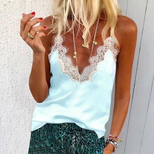 Silk Tank Top Women Sexy Deep V Neck Top Mujer 2020 New Casual Ladies Vest Lace Camisole Club Top Summer Top Femme
