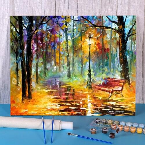 Oil Painting Style Red Bench DIY Paint By Numbers Set Acrylic Paints 50*70 Oil Painting Home Decor For Handicraft