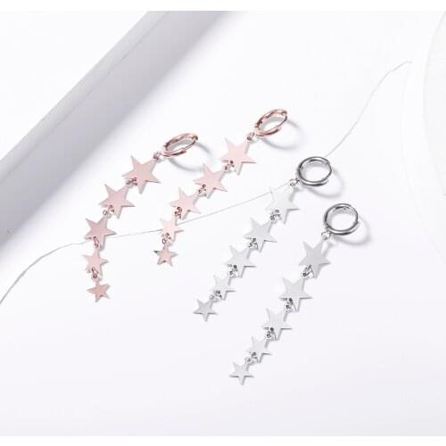 Fashion Stainless Steel Star Heart Long Dangle Earrings For Women Rose Gold Small Hoop Earrings Girls Gift Bijoux femme