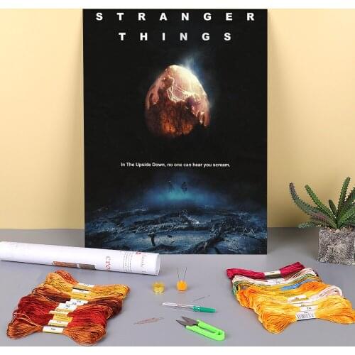 Stranger Things Printed Water-Soluble Canvas 11CT Cross Stitch Embroidery Set DMC Threads Needlework Handicraft Different