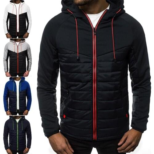 New Casual Male Sweater Zipper Hooded Splicing Fashion Sweater Coat Mens Color Matching Cardigan Plus Size