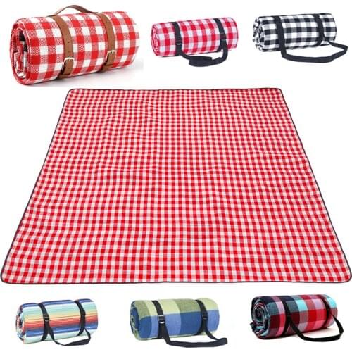 2M Portable Red White Grid Foldable Picnic Mat Outdoor Camping Tent Travel Pad Thicken Moisture-Proof Beach Mat Machine Washable