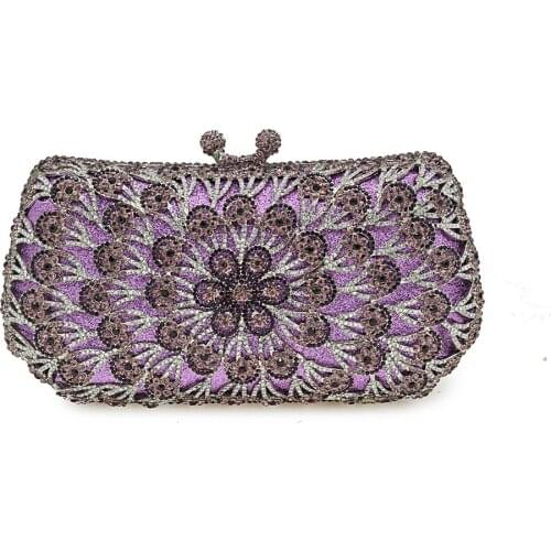 Luxury purple Diamond Gold Evening Clutch Bag Sac Soiree Party Purse Pochette silver Rhinestone Ladies Wedding Day Clutches bags