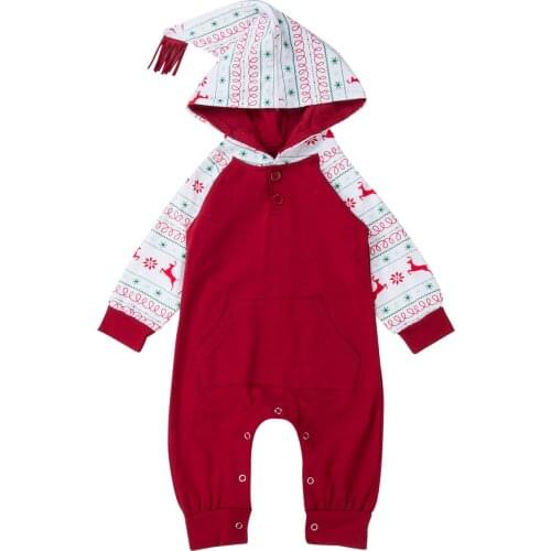 Xmas Christmas Toddler Cotton Baby Boys Girls Hooded Romper Jumpsuit Outfits