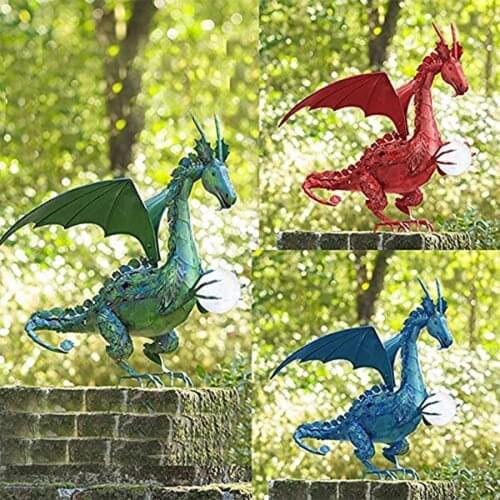 Garden Statue Sculpture Green Metal Dragon Garden Statue And Luminous Pearl, Fashionable New Outdoor Decoration Ornament