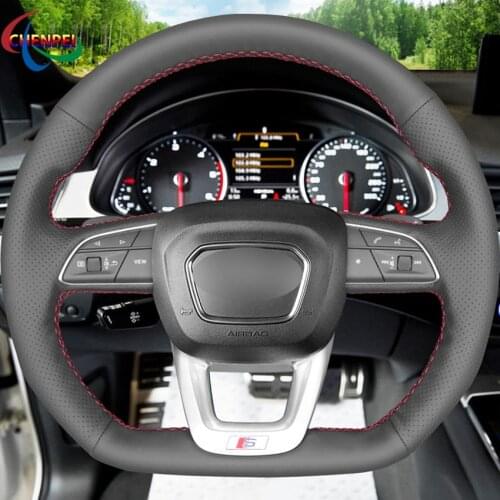 DIY Black Leather Car Steering Wheel Cover For Audi Q5 SQ5 2017-2019 Q3 Q8 SQ8 2018-2019 Q7 SQ7 2014-2019 Car Accessories