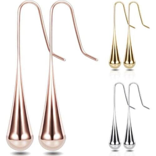 Stainless Steel Rose Gold Black Water Drop Women Earrings Jewelry Minimalist Delicate Earrings Jewelry Gift For Him