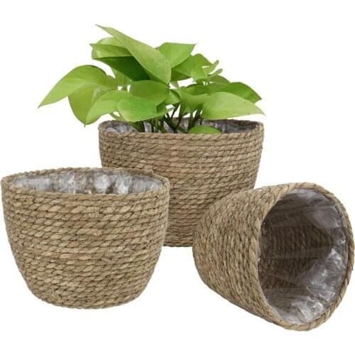 Seagrass Planter Basket Set Of 3 Indoor Outdoor, Flower Pots Cover,Plant Containers,Flower Basket Primary Grass color