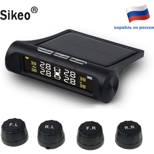 TPMS Solar Tire Pressure Monitoring System 4 External Sensors LCD Display Car Tire Leak Temperature Alarm Real-time Safety Kit