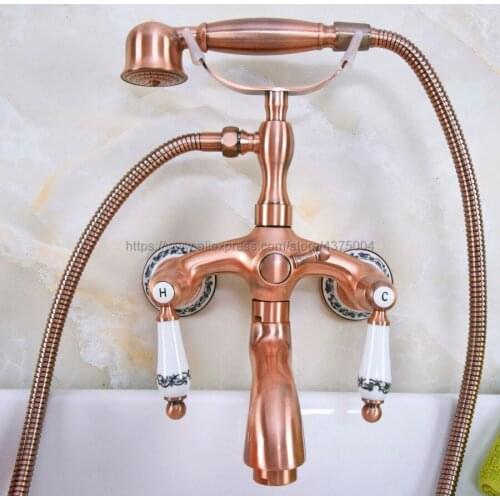 Bathtub Faucets Wall Mounted Bathroom Bath Shower Faucets Antique Red Copper Bathtub Faucet With Hand Shower Nna315