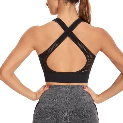 Sports Bra Seamless Sexy Mesh Yoga Vest Breathable Gym Underwear High Elastic Crop Top Women Push-up Running Elastic Fitness