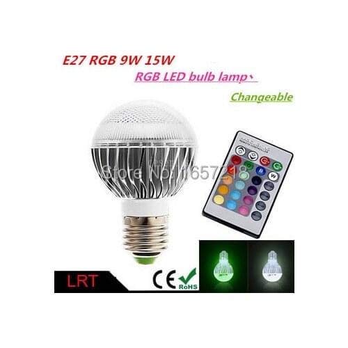 LED RGB Bulb 85-265V E27 9W 15W led Bulb Lamp with Remote Control multiple colour led lighting 1pcs/Lot