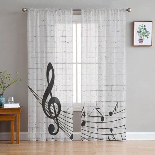 Sheet Music On White Brick Wall Tulle Sheer Window Curtains for Living Room Kitchen Children Bedroom Voile Hanging Curtain