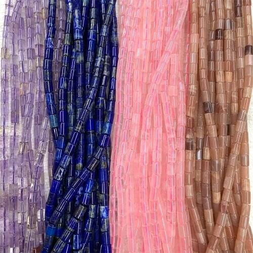 Veemake Lapis Lazuli Rose Quartz Ametrine Orange Moonstone Labradorite Natural Smooth Column Tube Beads For Jewelry Making 06890