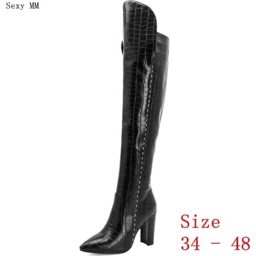 Spring Autumn Winter Leather Women Over the Knee Boots High Heel Woman Thigh High Boots Plus Size 34- 40 41 42 43 44 45 46 47 48
