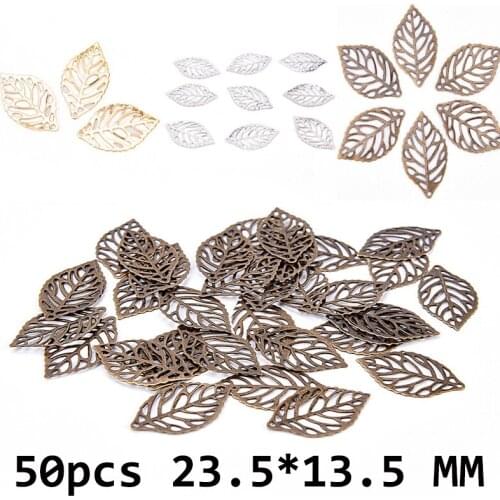50Pcs Flowers Slice Leaves Charms Setting Jewelry DIY Makings White,Gold,Bronze Antique bronze Metal Filigree